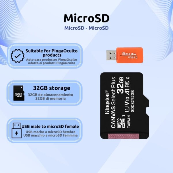 microSD 32 64 128GB Clase 10 microSD 32GB Adaptador USB microSD Caracteristicas
