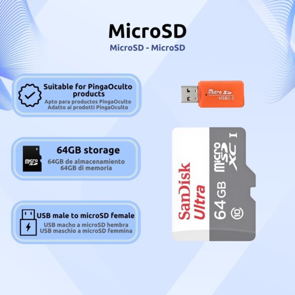 microSD 32 64 128GB Clase 10 microSD 64GB Adaptador USB microSD Caracteristicas